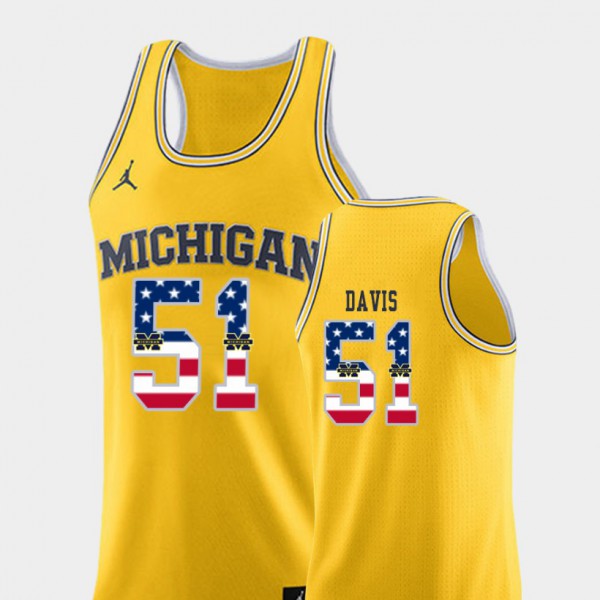 Michigan #51 For Men Austin Davis Jersey Yellow College Basketball USA Flag University